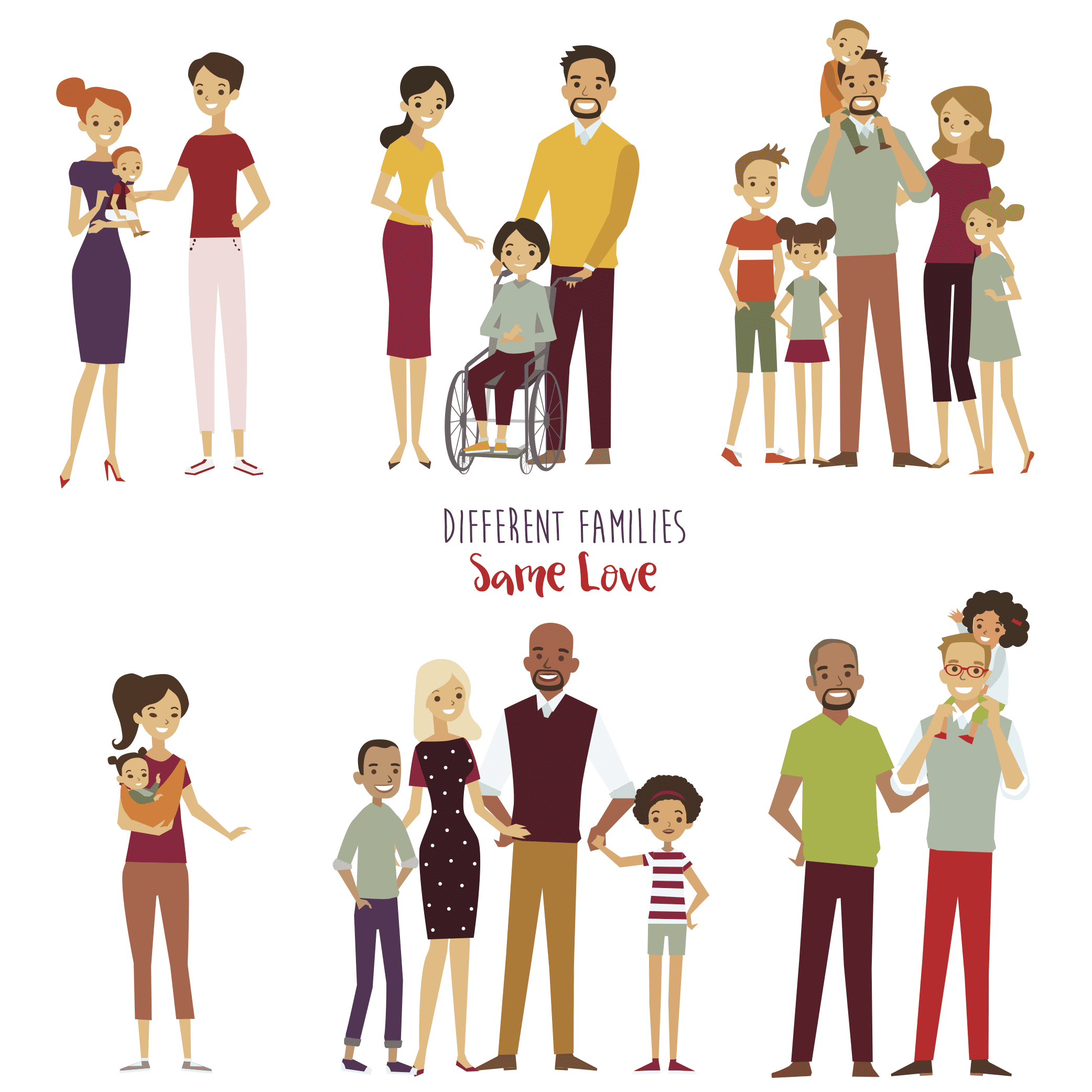 cartoon showing different kinds of families